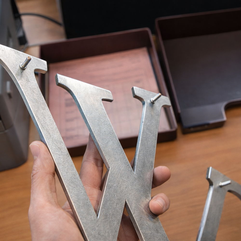 Lettres en métal découpées au laser avec finition brute en acier