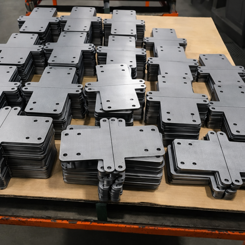 Pièces en acier découpées au laser, production en série avec empilage précis en atelier de tôlerie industrielle