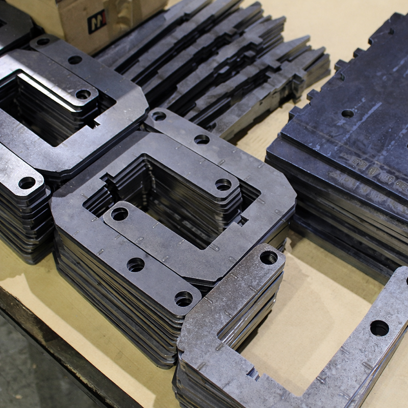 Découpe laser de pièces techniques en acier avec évidements, fabrication industrielle de précision